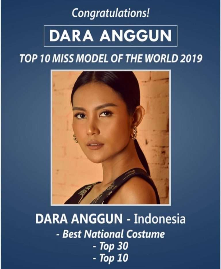 Dara Anggun Masuk Top 10 dan Winner Best National Costume Miss Model Of The World 2019